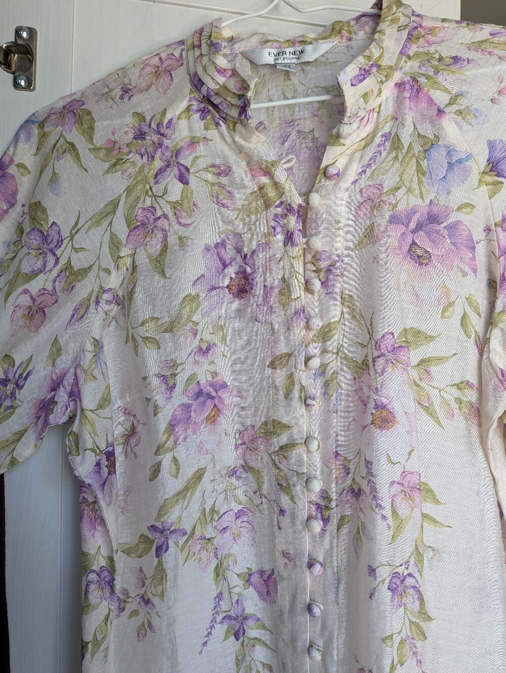 Evernew Floral Blouse Button Up Small 4. PTP 19" - Picture 9 of 10